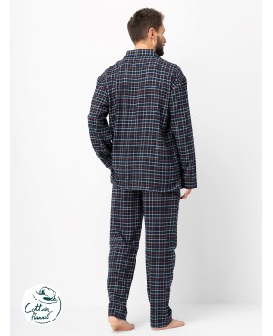 Piżama męska Key MNS 480 B25 dł/r flanelowa w kratkę, rozpinana z kieszeniami M-2XL