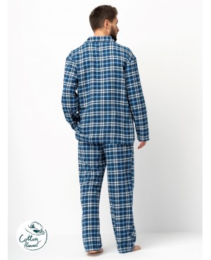 Piżama męska Key MNS 492 B25 dł/r flanelowa w kratkę, rozpinana z kieszeniami M-2XL