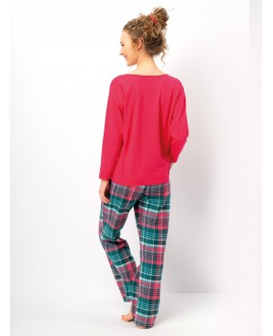 Piżama damska Key LNS 420 B25 dł/r bawełniana z nadrukiem i spodniami w kratkę M-2XL