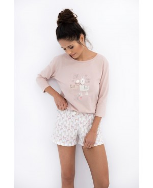 Bawełniana piżama damska Sensis Lama 3/4 S-XL – nadruk z lamą, krótkie szorty