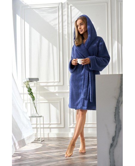 Szlafrok damski L&L 2555 Heaven z kapturem, miękka dzianina, kieszenie S-XL