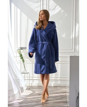 Szlafrok damski L&L 2555 Heaven z kapturem, miękka dzianina, kieszenie S-XL