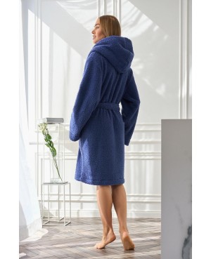 Szlafrok damski L&L 2555 Heaven z kapturem, miękka dzianina, kieszenie S-XL