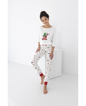 Piżama damska bawełniana Sensis Lillian 3/4 Christmas świąteczna satynowa kokardka dł/spodnie ściągacze