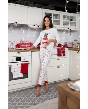 Piżama damska bawełniana Sensis Lillian 3/4 Christmas świąteczna satynowa kokardka dł/spodnie ściągacze