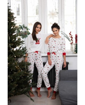 Piżama damska bawełniana Sensis Lillian 3/4 Christmas świąteczna satynowa kokardka dł/spodnie ściągacze