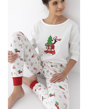 Piżama damska bawełniana Sensis Lillian 3/4 Christmas świąteczna satynowa kokardka dł/spodnie ściągacze
