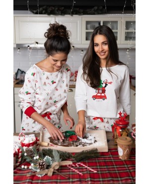 Piżama damska bawełniana Sensis Lillian 3/4 Christmas świąteczna satynowa kokardka dł/spodnie ściągacze