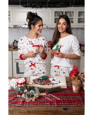 Piżama damska bawełniana Sensis Lillian 3/4 Christmas świąteczna satynowa kokardka dł/spodnie ściągacze