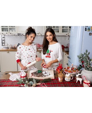 Piżama damska bawełniana Sensis Lillian 3/4 Christmas świąteczna satynowa kokardka dł/spodnie ściągacze