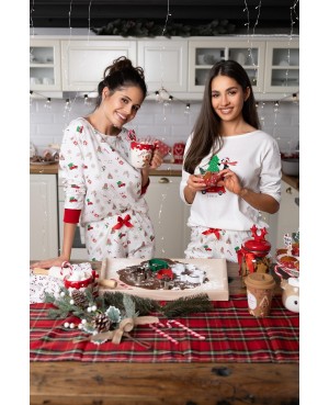 Piżama damska bawełniana Sensis Lillian 3/4 Christmas świąteczna satynowa kokardka dł/spodnie ściągacze