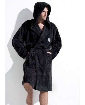 Szlafrok męski L&L Iwo miękka dzianina kaptur kieszenie aplikacja