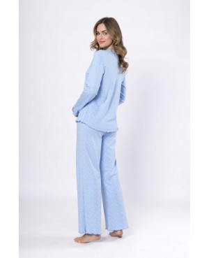 Piżama damska LEVEZA KORA 1657 bawełna 100% atramentowy błękit groszki mereżka
