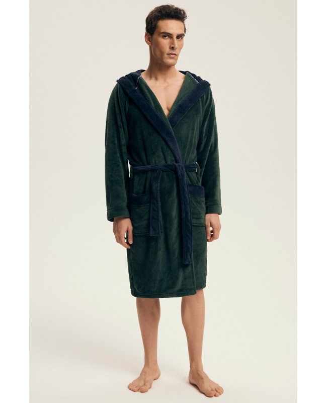 Szlafrok męski z kapturem Henderson 43377 Natch miękki ciepły kieszenie
