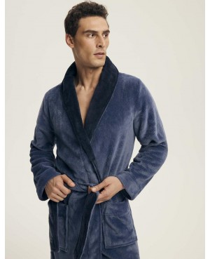 Klasyczny szlafrok męski Henderson 43375 Nantes szalowy kołnierz prążek kieszenie