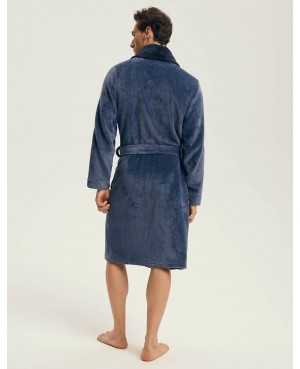 Klasyczny szlafrok męski Henderson 43375 Nantes szalowy kołnierz prążek kieszenie