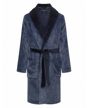 Klasyczny szlafrok męski Henderson 43375 Nantes szalowy kołnierz prążek kieszenie