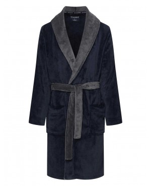 Klasyczny szlafrok męski Henderson 43378 Nocturn szalowy kołnierz wzór kieszenie