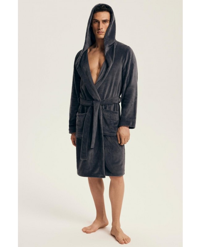 Szlafrok męski z kapturem Henderson 43447 Vocal miękki ciepły kieszenie