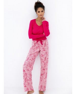 Bawełniana piżama damska Sensis Landry dł/r prążek flanela serduszka