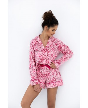 Bawełniana piżama damska Sensis Kenzie dł/r rozpinana flanela serduszka