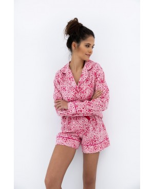 Bawełniana piżama damska Sensis Kenzie dł/r rozpinana flanela serduszka