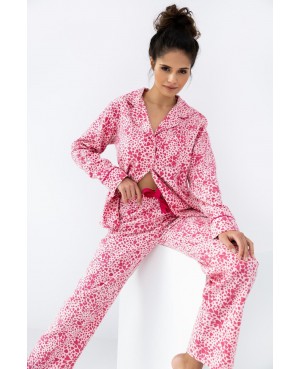 Bawełniana piżama damska Sensis Giuliana dł/r rozpinana flanela serduszka