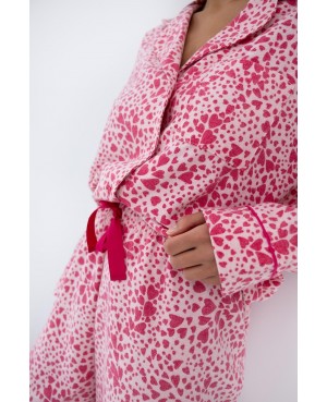 Bawełniana piżama damska Sensis Giuliana dł/r rozpinana flanela serduszka