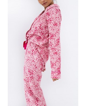 Bawełniana piżama damska Sensis Giuliana dł/r rozpinana flanela serduszka