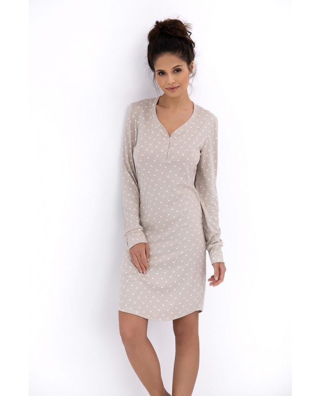 Koszula nocna damska Sensis Baylee dł/r V-neck zapinana na guziki wzór w kwiatuszki miękka tkanina