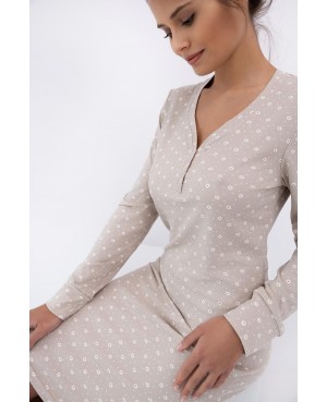 Koszula nocna damska Sensis Baylee dł/r V-neck zapinana na guziki wzór w kwiatuszki miękka tkanina