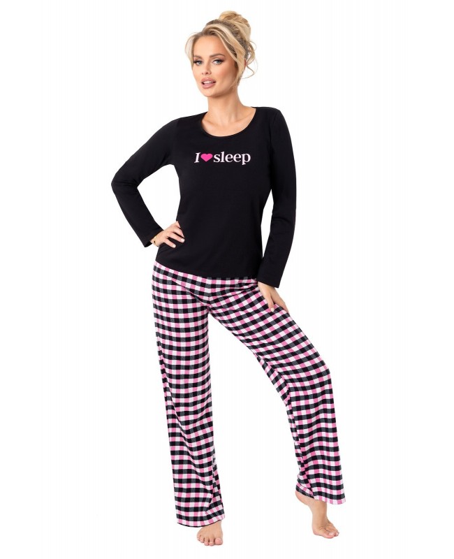 Piżama damska Donna Sleep Long dł/r bawełna kratka komfort nocny