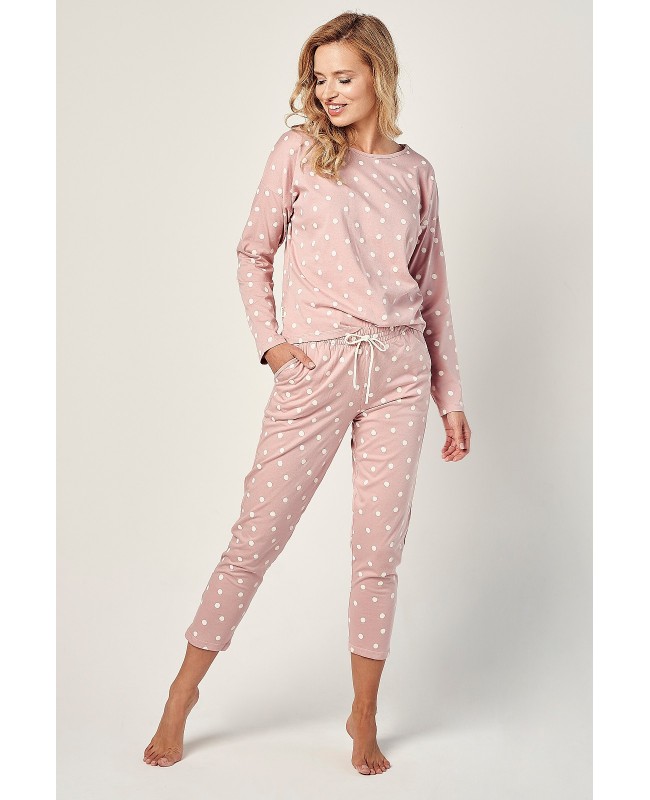 Piżama damska Taro Chloe bawełna 100% groszki dł/r spodnie 7/8 kieszenie