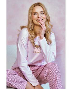 Piżama damska Taro Elisa 3434 dł/r bawełna kratka klasyczna