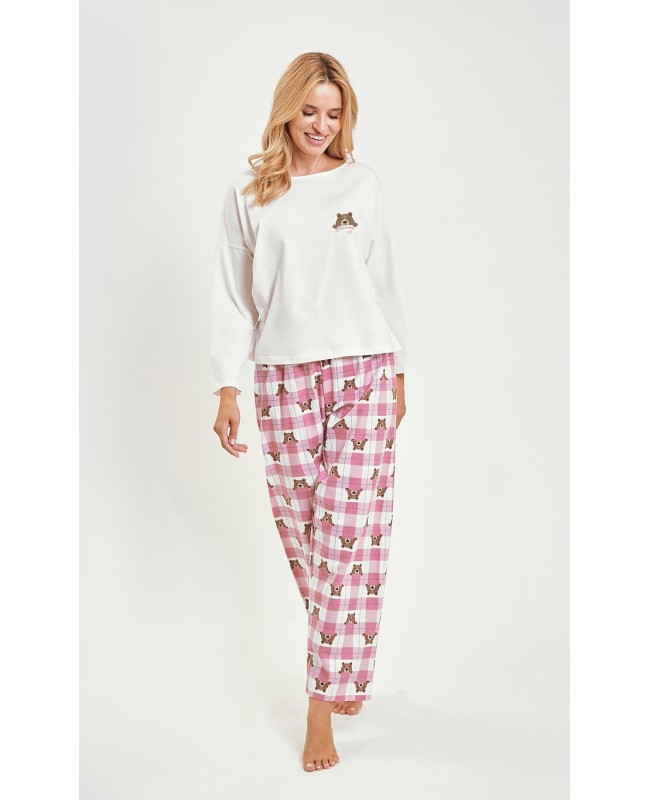 Piżama damska Taro Astrid 3441 dł/r bawełna flanela kratka