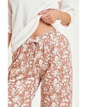 Piżama damska Taro Grace dł/spodnie 3/4 rękaw prążek kwiatowy print bawełna