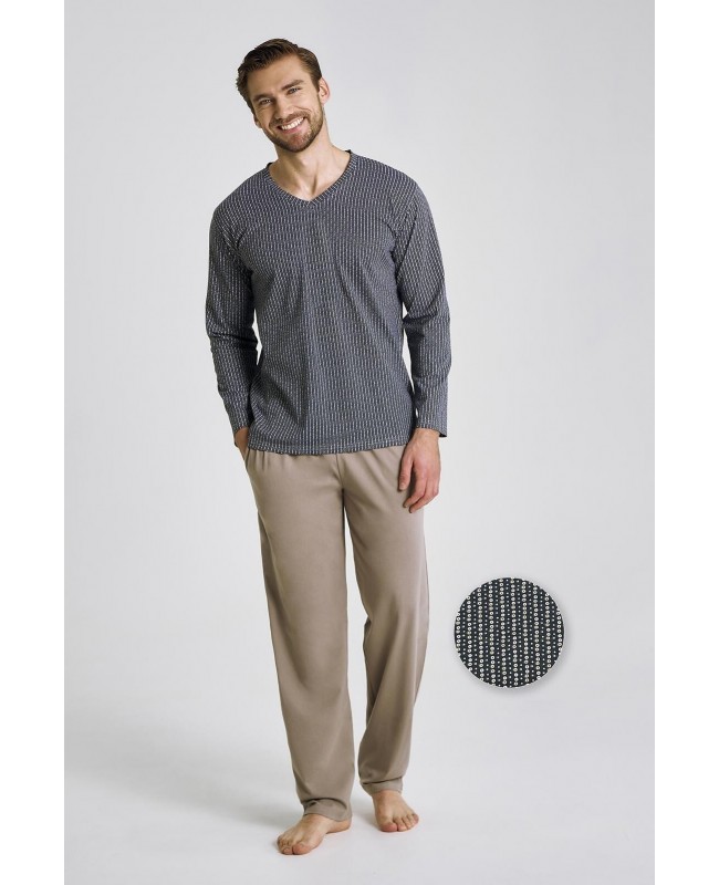 Piżama męska Taro Luca bawełna 100% dł/r wzorzysta koszulka kieszenie klasyczna