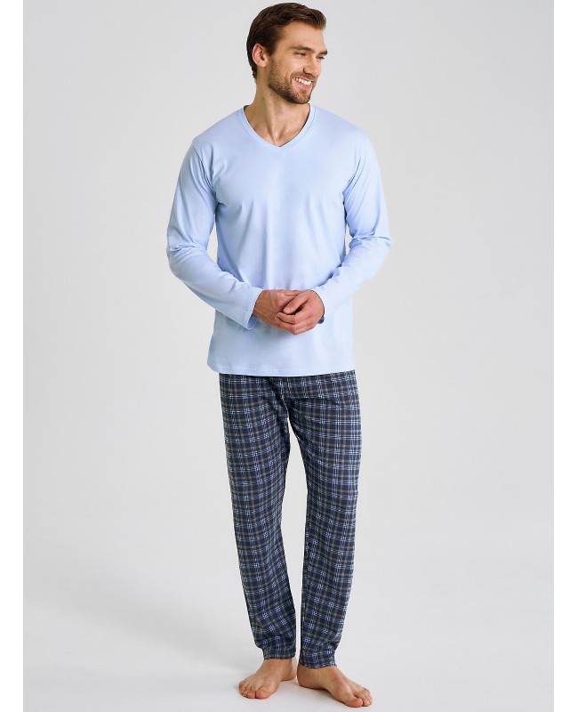 Piżama męska Taro Mark bawełna 100% dł/r spodnie w kratkę