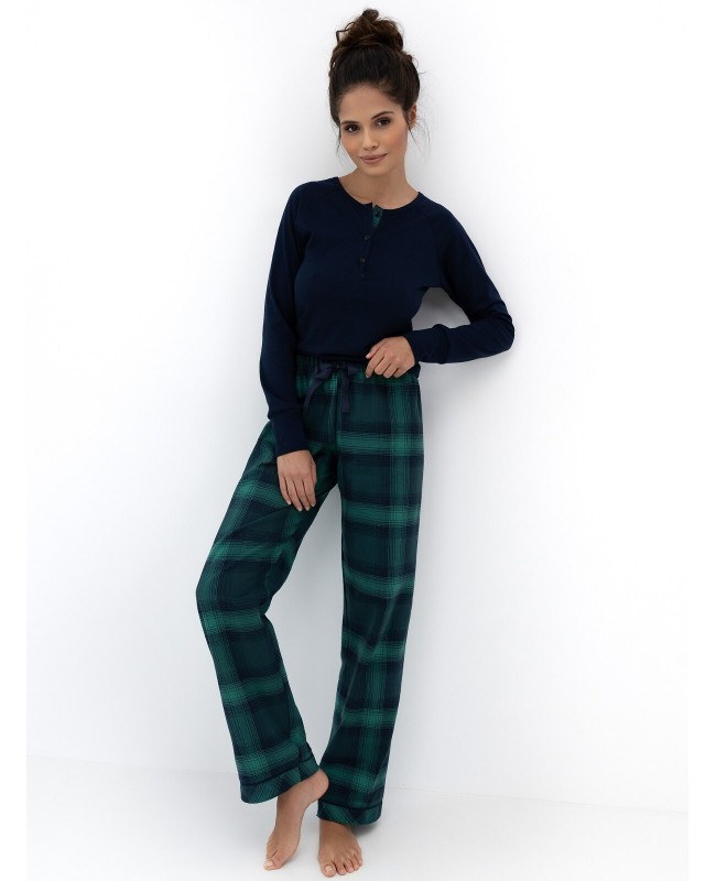 Piżama damska Sensis Cassandra dł/r bawełna krata zieleń wygodna