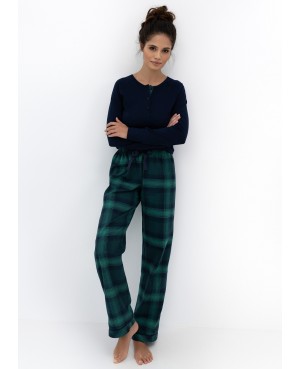 Piżama damska Sensis Cassandra dł/r bawełna krata zieleń wygodna