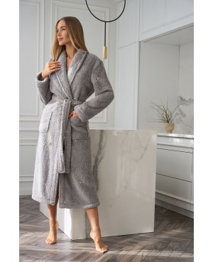Szlafrok damski długi z szalem L&L 2560 Aura miękki gwiazdki