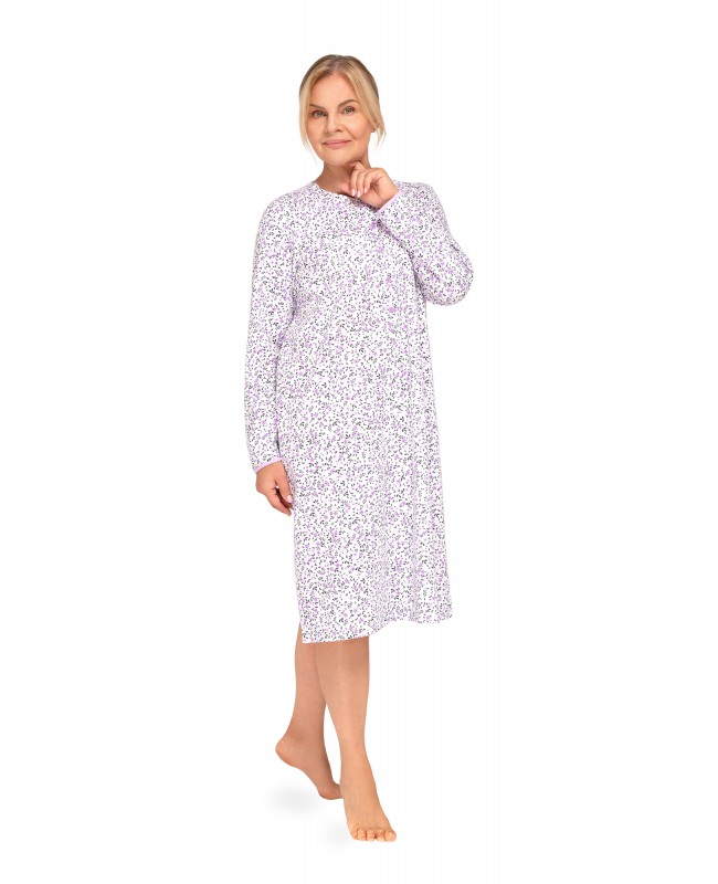 Koszula nocna damska rozpinana Basia 100% bawełna – długi rękaw – polski producent – idealna do szpitala i sanatorium
