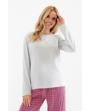 Piżama damska Taro Madlen 3512 dł/r bawełniana w kratkę z nadrukiem – polski producent