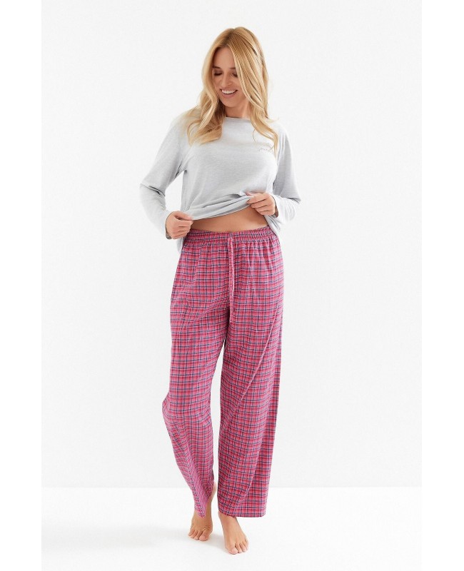 Piżama damska Taro Madlen 3512 dł/r bawełniana w kratkę z nadrukiem – polski producent