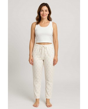 Spodnie piżamowe damskie kremowe w groszki...