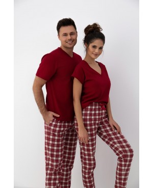 Piżama damska Sensis Alivia bawełna 100% kratka krótki rękaw wygodna kokardka