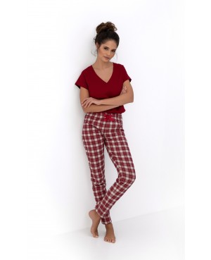 Piżama damska Sensis Alivia bawełna 100% kratka krótki rękaw wygodna kokardka