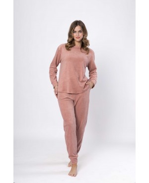 Ciepła Piżama damska Elżbieta 1669 bawełna frotte dł/r długie spodnie kieszenie