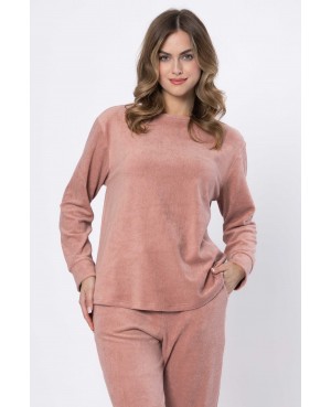 Ciepła Piżama damska Elżbieta 1669 bawełna frotte dł/r długie spodnie kieszenie