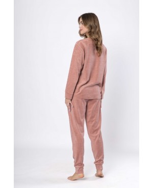 Ciepła Piżama damska Elżbieta 1669 bawełna frotte dł/r długie spodnie kieszenie